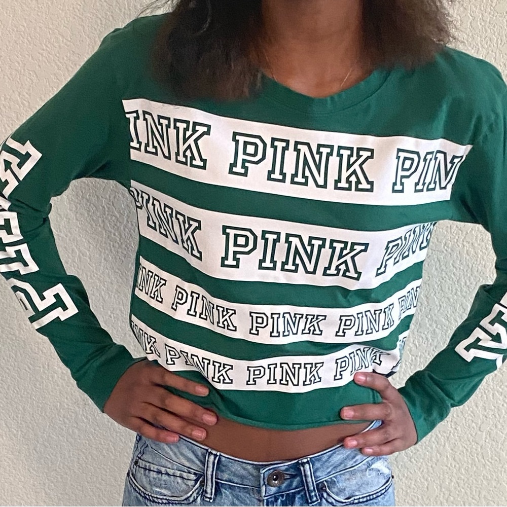 Pink by Victoria Secret long sleeve crop top XS green.
